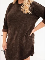 Dámské šaty plus size manšestrové s volným střihem hnědá Dámské šaty plus size manšestrové s volným střihem hnědá
