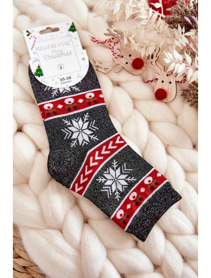 Dámské vánoční ponožky lesklé model 21604094 Černá a červená - Aura.via