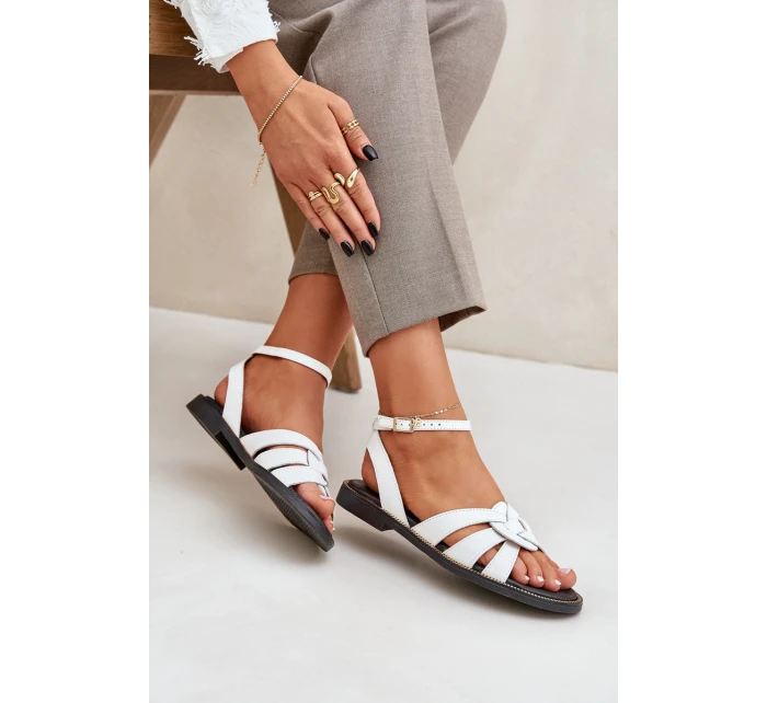 Kožené Dámské Sandály Na Plochém Podpatku Bílé Zazoo model 21682210 - Boto Kožené Dámské Sandály Na Plochém Podpatku Bílé Zazoo model 21682210 - Boto