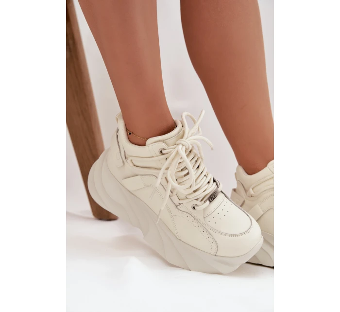 Dámské tenisky z přírodní kůže GOE – ztlumená bílá Dámské tenisky z přírodní kůže GOE – ztlumená bílá