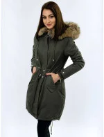 Dámská zimní bunda parka v army barvě s odepínací podšívkou a kapucí (7626)
