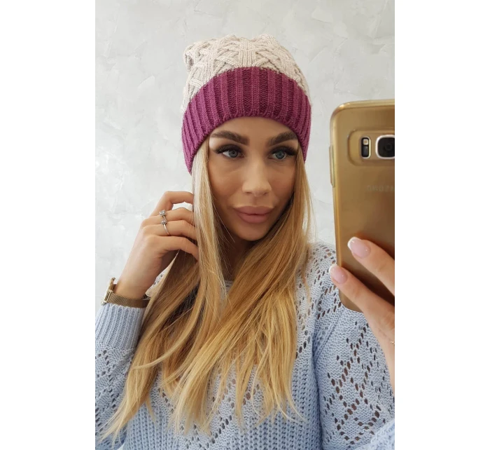 Bibiana fleecová čepice K264 tmavě fialová+světle béžová