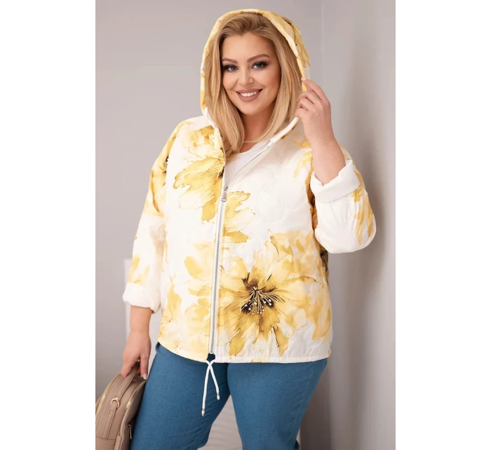 Dámská jarní bunda Plus Size s květinovým vzorem žlutá