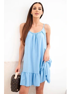 Dámské viskózové šaty na ramínkách s volánem a vázáním modrá