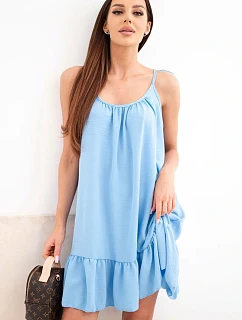 Dámské viskózové šaty na ramínkách s volánem a vázáním modrá
