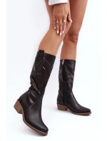 Kožené kozačky s mřížkovým vzorem černé Sierra