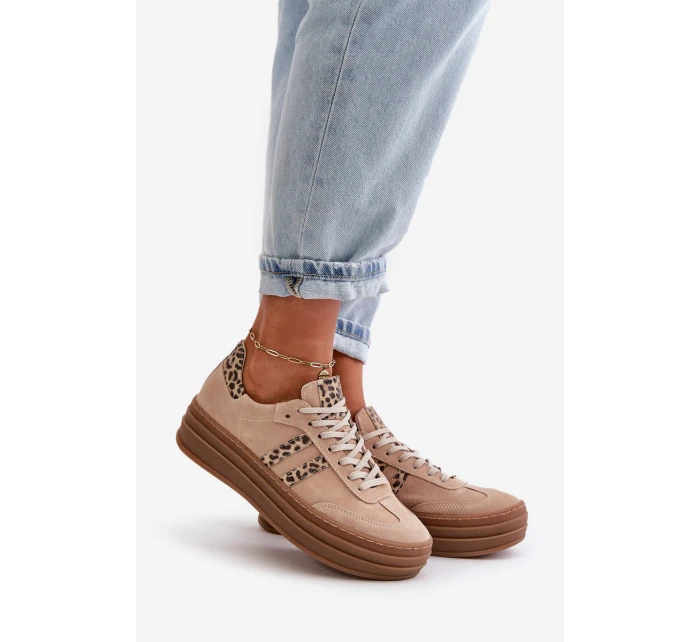 model 21669356 Dámské Semišové Sneakersy Na Platformě Leopardí Růžové - Zazoo