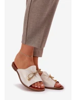 Kožené Ploché Elegantní Sandály S Mašlí Lewski Zlaté model 21684466 - Boto Kožené Ploché Elegantní Sandály S Mašlí Lewski Zlaté model 21684466 - Boto