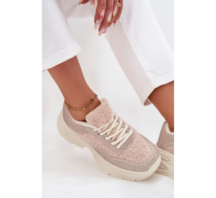 Dámské Tenisky S Krystaly A Beránkem Světle Béžové Zarika