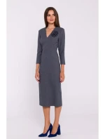 model 20503014 Květinové tužkové šaty šedé - STYLOVE model 20503014 Květinové tužkové šaty šedé - STYLOVE