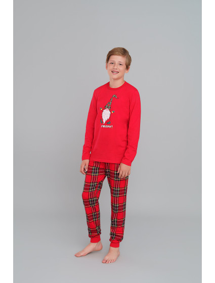 Chlapecké pyžamo Narwik, dlouhý rukáv, dlouhé nohavice - červená/potisk