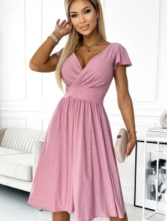 Dámské šaty MATILDE 425-2 - pudrově růžové s brokátem -  Numoco