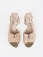 Módní hnědé dámské  sandály na širokém podpatku