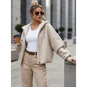 Dámská přechodná bunda s odepínací kapucí béžová FashionStreet TY5639 Dámská přechodná bunda s odepínací kapucí béžová FashionStreet TY5639