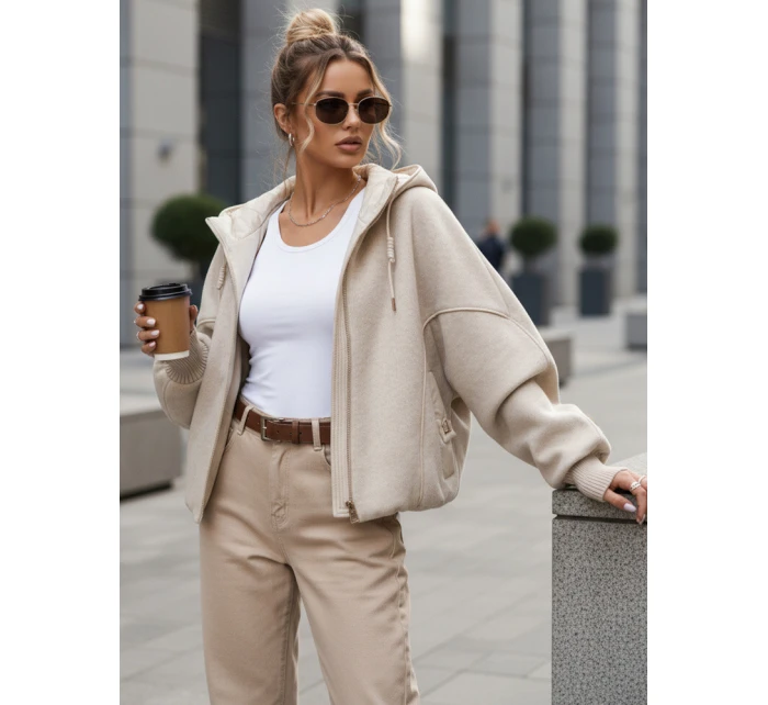 Kurtka damska przejściowa z odpinanym kapturem beżowa FashionStreet TY5639