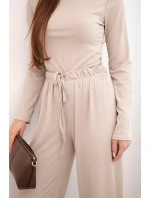 Dámská viskózová souprava s model 21938078 a širokými kalhotami žlutý - K-Fashion