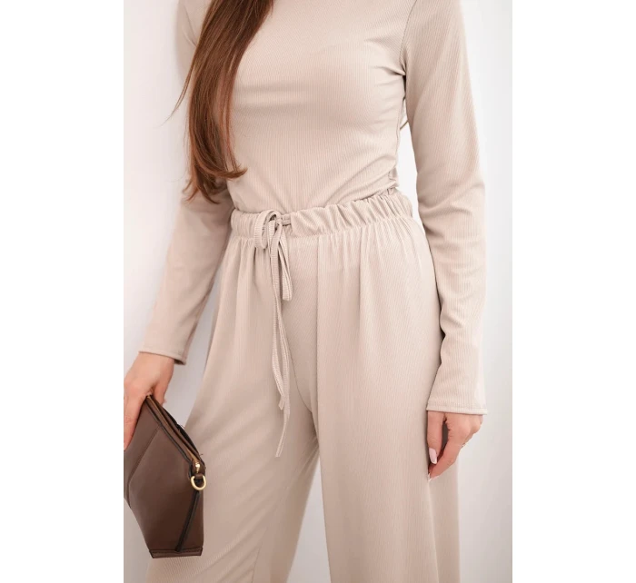 Dámská viskózová souprava s model 21938078 a širokými kalhotami žlutý - K-Fashion