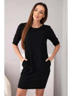 Dámské bavlněné šaty s 3/4 rukávem a kapsami černá