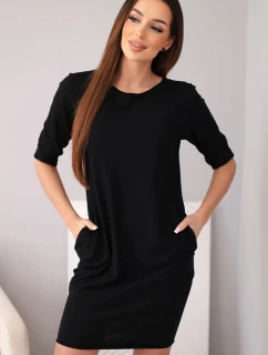 Dámské bavlněné šaty s 3/4 rukávem a kapsami černá