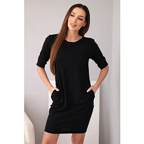Dámské bavlněné šaty s 3/4 rukávem a kapsami černá Dámské bavlněné šaty s 3/4 rukávem a kapsami černá