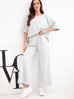 Dámský komplet z máslové viskózy mikina a široké kalhoty šedý melanž