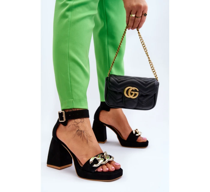 Dámské semišové sandály s podpatky Lewski boty Černá model 21616060 - Boto Dámské semišové sandály s podpatky Lewski boty Černá model 21616060 - Boto