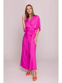 Dámské šaty se zavinovacím vzorem S406 Tmavě růžová - Stylove