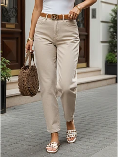 Dámské džínové kalhoty Mom Fit s páskem, béžové, FashionStreet UY3083