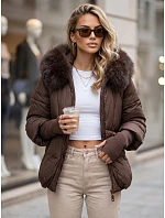 Dámská zimní prošívaná bunda s kožešinou, hnědá, FashionStreet TY5991 Dámská zimní prošívaná bunda s kožešinou, hnědá, FashionStreet TY5991