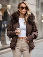 Dámská zimní prošívaná bunda s kožešinou, hnědá, FashionStreet TY5991