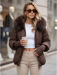 Dámská zimní prošívaná bunda s kožešinou, hnědá, FashionStreet TY5991