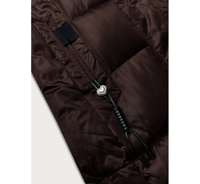 Zimní prošívaná plus size bunda v čokoládové barvě s kapucí model 21248331 - S'WEST