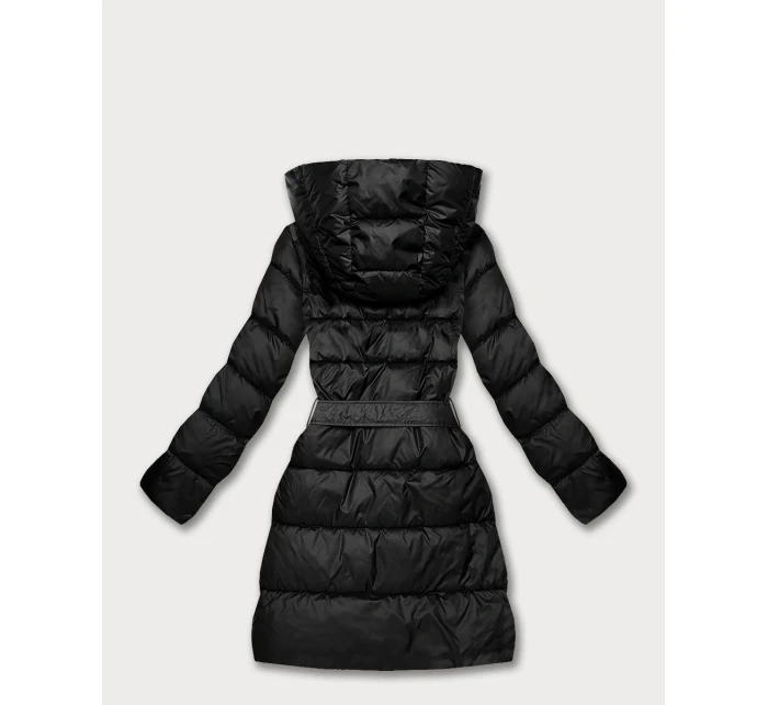 Černá/s panteřím vzorem oboustranná zimní plus size bunda (M6-6008-1)