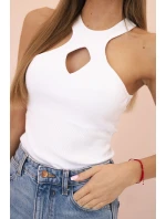 Dámská model 21217845 blůza s výstřihem a ozdobnou sponou bílá - K-Fashion