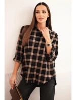 Dámská kostkovaná bavlněná košile s delším zadním dílem černá