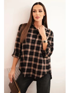 Dámská kostkovaná bavlněná košile s delším zadním dílem černá