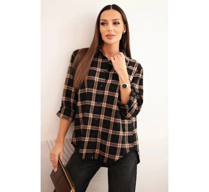 Dámská kostkovaná bavlněná košile s delším zadním dílem černá