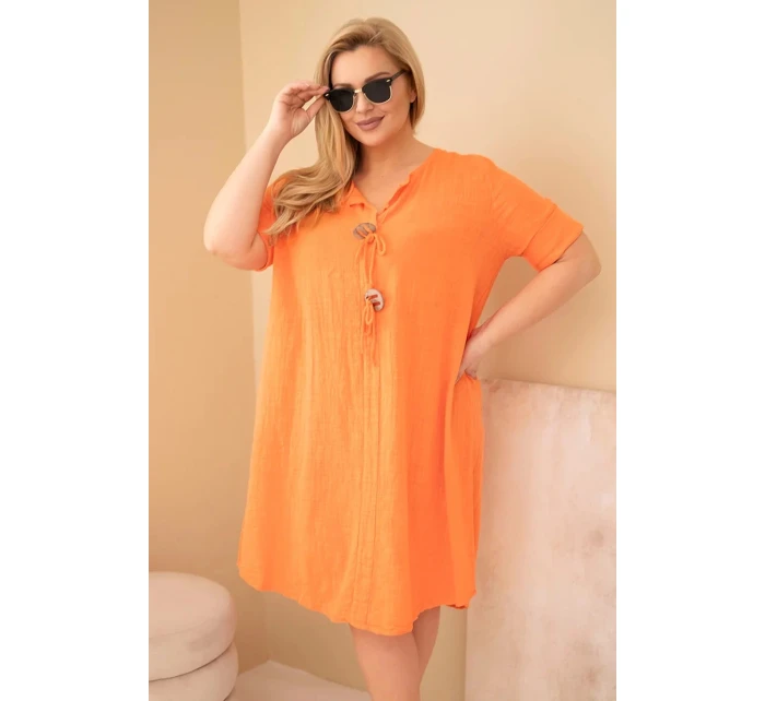 Dámské bavlněné šaty Plus Size s vázáním u výstřihu oranžová