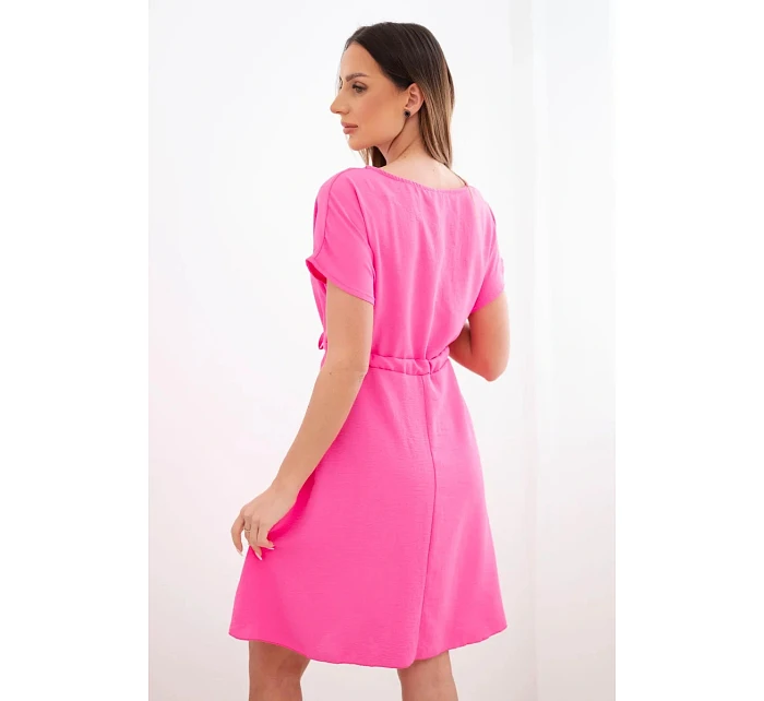 Dámské šaty s krátkým rukávem se zavazováním v pase růžová