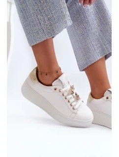 Dámské kožené tenisky na platformě s ozdobnými knoflíčky D&A SN67 Bílé