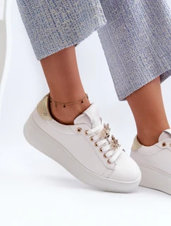 Dámské kožené tenisky na platformě s ozdobnými knoflíčky D&A SN67 Bílé