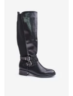 Dámské Kozačky Před Koleno Na Ploché Podpatky S Přezkami Černé Lotina Dámské Kozačky Před Koleno Na Ploché Podpatky S Přezkami Černé Lotina