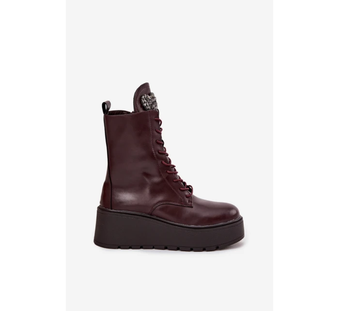 Kožené dámské kotníkové boty s ozdobou vyhřívané bordó Ulrika Kožené dámské kotníkové boty s ozdobou vyhřívané bordó Ulrika