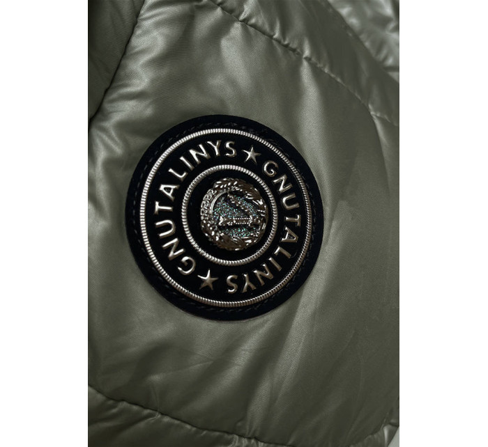 Krátká bunda v khaki barvě s látkovými rukávy (B8188-11)