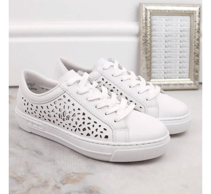 Kožená pohodlná obuv Rieker W RKR641 white