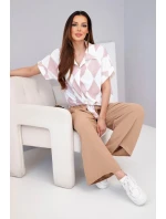 Komplet dámský viskózový košile s vázáním a kalhoty s gumou mátová