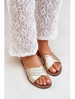 Kožené dámské pantofle Lewski Shoes model 21682360 zlaté - Boto