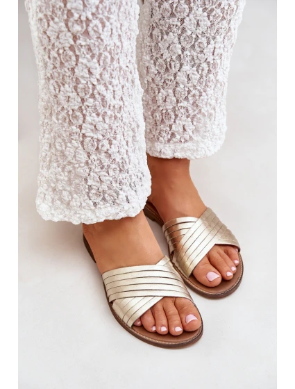 Kožené dámské pantofle Lewski Shoes model 21682360 zlaté - Boto Kožené dámské pantofle Lewski Shoes model 21682360 zlaté - Boto