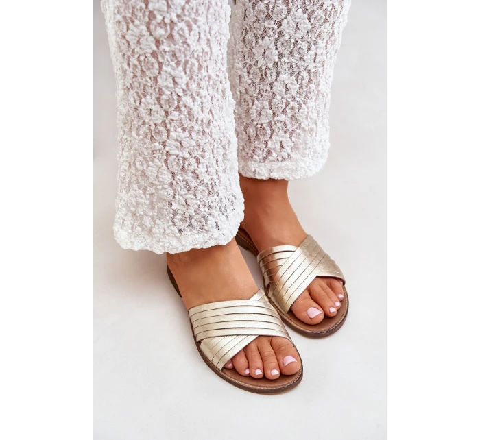 Kožené dámské pantofle Lewski Shoes model 21682360 zlaté - Boto Kožené dámské pantofle Lewski Shoes model 21682360 zlaté - Boto