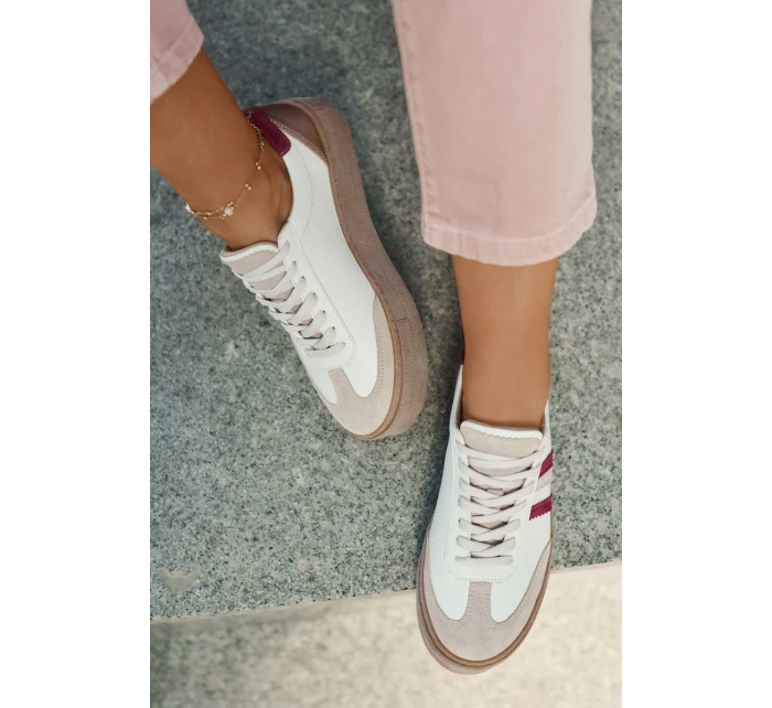 Kožené dámské sneakersy na platformě Zazoo N1234 béžovo-červené Kožené dámské sneakersy na platformě Zazoo N1234 béžovo-červené